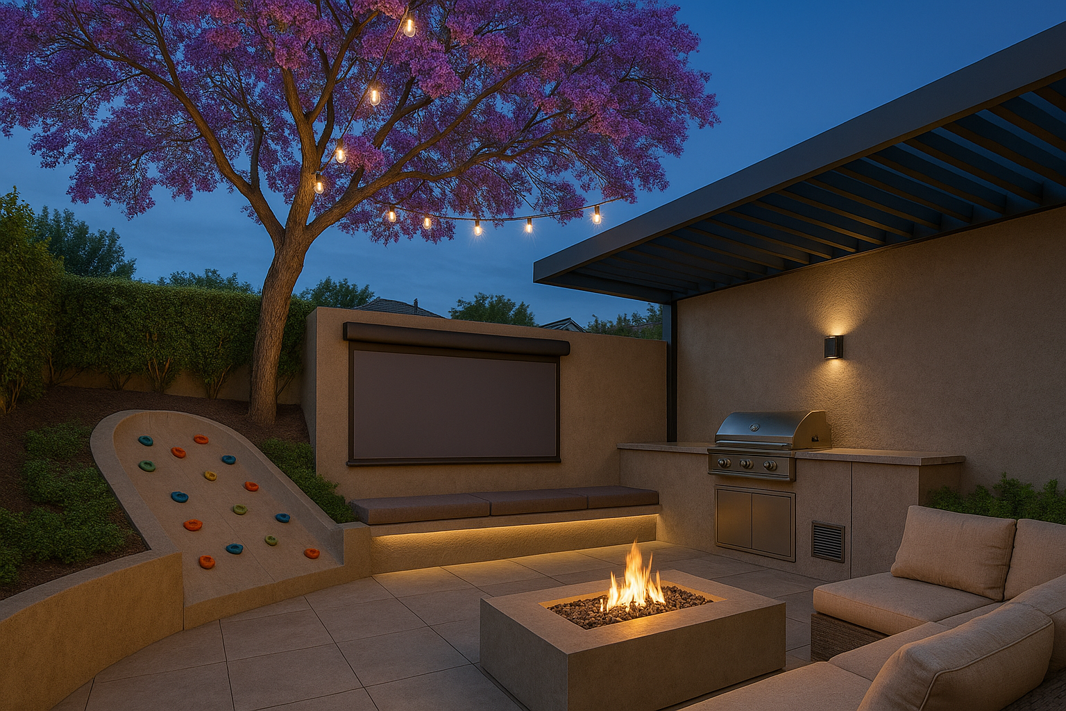 Outdoor Patio with TV, Climbing Wall, and BBQ